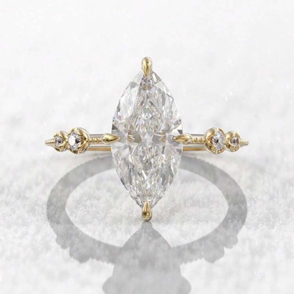 14 k gold plated  Gold and Silver Marquise Cut Ring - Picture 1 of 4